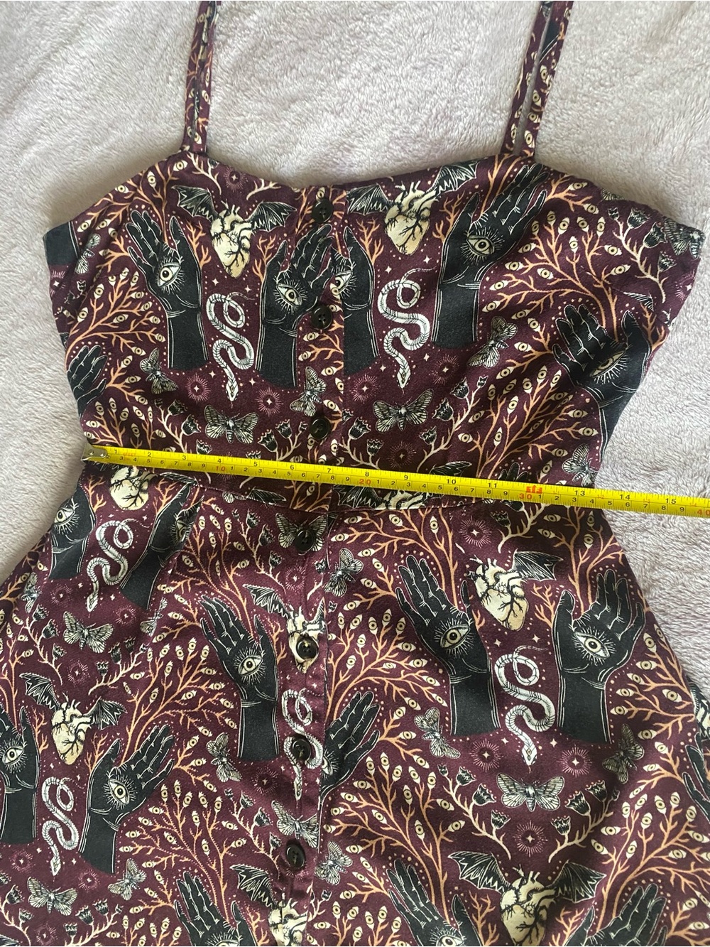 Disturbia Burgundy Occult Print Button Front Mini Dress Witchy Gothic - Picture 7 of 11